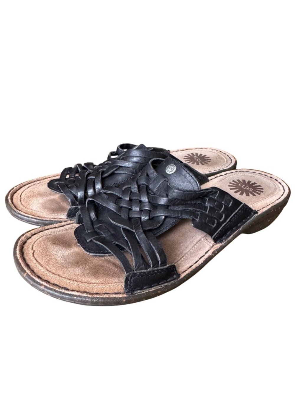 UGG Keala Black Woven Leather Slide Sandals Size 9